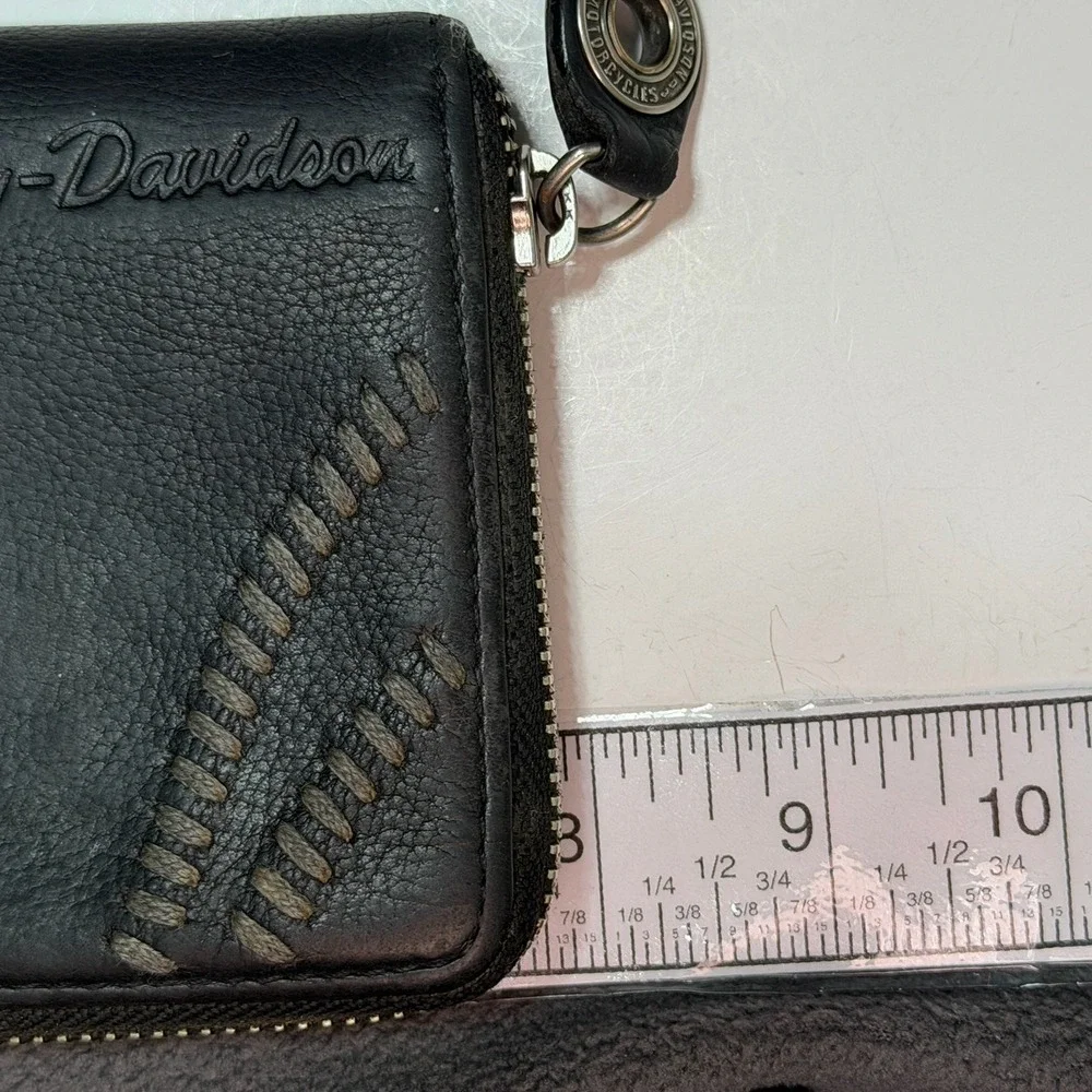 VTG Harley-Davidson Zip Around Wristlet Wallet Logo Biker Motorcycle Black Laces